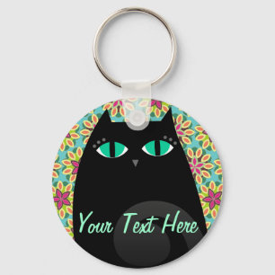 Pretty Black Kitty Key Ring