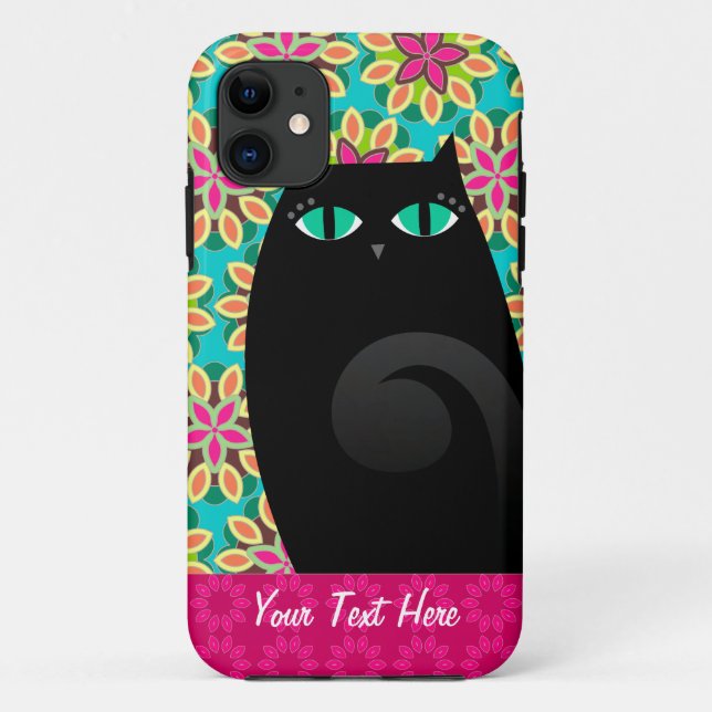 Pretty Black Kitty on Floral Custom iPhone 5 Case (Back)