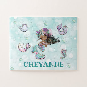Pretty Black Mermaid, African American Mermaid Kid Jigsaw Puzzle