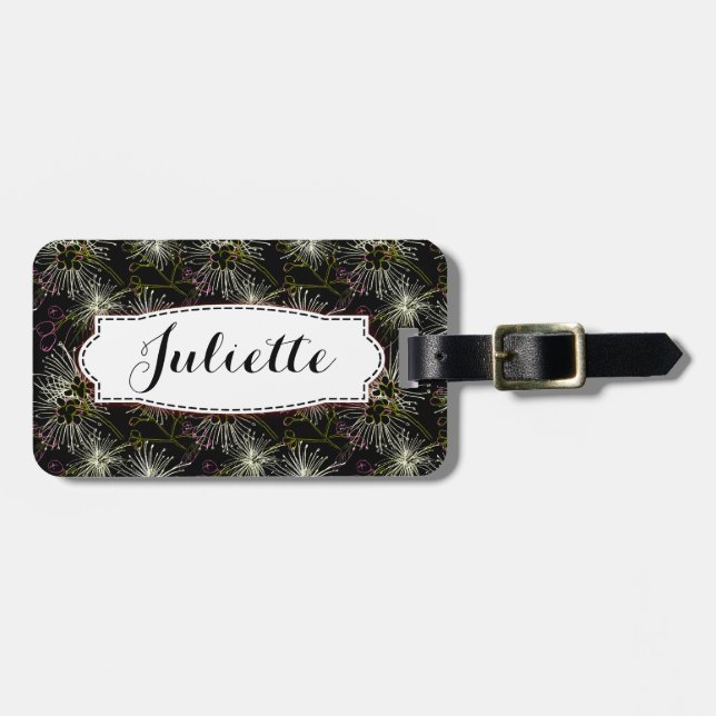 Pretty black  named luggage tag (Front Horizontal)