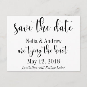 Pretty Black on White Typography Save the Date Announcement Postcard