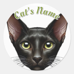 Pretty Black Oriental Shorthair Cat • Personalise Classic Round Sticker