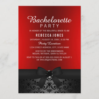 Pretty Black & Red Bow Bachelorette Party Invite