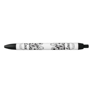 Pretty Black Tea Cup with Flowers Ink Pen