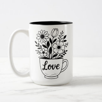 Pretty Black Tea Cup with Flowers Mug