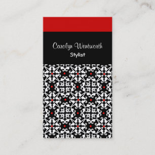 Pretty Black, white and Red Damask Business Card