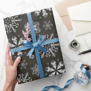 Pretty black white Christmas snowflakes gift wrap