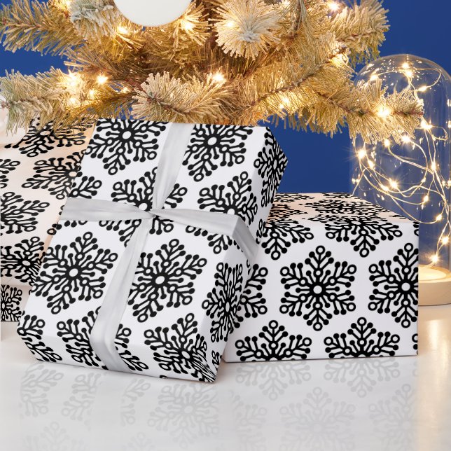Pretty black white Christmas snowflakes gift wrap (Holidays)