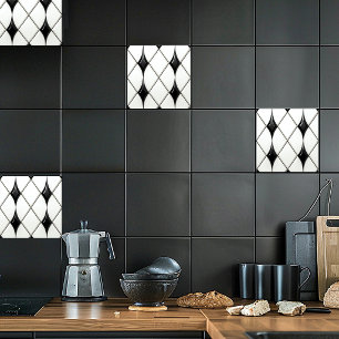 Pretty Black White Diamond Pattern Ceramic Tile