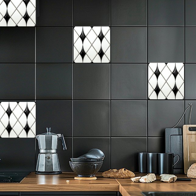Pretty Black White Diamond Pattern Ceramic Tile (Creator Uploaded)