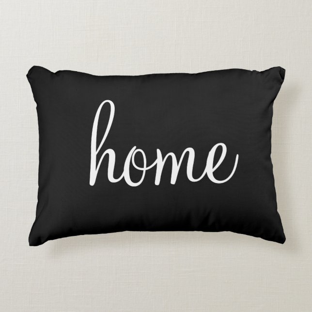 Pretty black & white "home" accent pillow (Front)