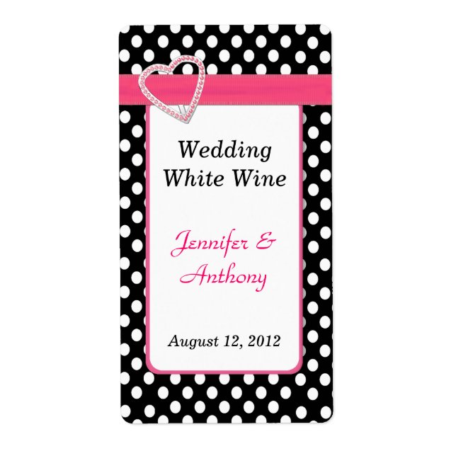 Pretty Black & White Polka Dot Wedding Wine Labels (Front)