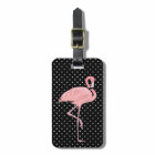 Pretty Black & White Polka Dots with Flamingo