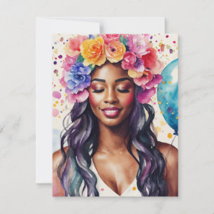 Pretty Black Woman Colourful Balloons Party Invitation