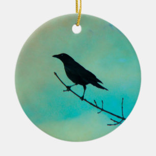 Pretty Blackbird Ceramic Ornament