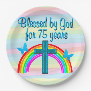 PRETTY BLESSED BY GOD 75TH BIRTHDAY PAPER PLATES