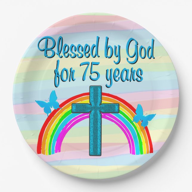 PRETTY BLESSED BY GOD 75TH BIRTHDAY PAPER PLATES (Front)