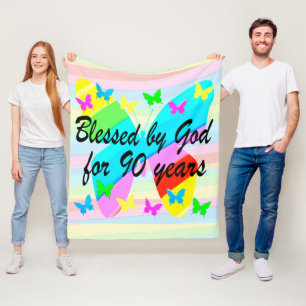 PRETTY BLESSED BY GOD FOR 90 YEARS FLEECE BLANKET