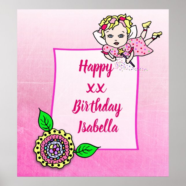 Pretty Blonde Fairy Girl Happy Birthday Poster (Front)
