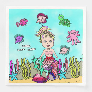 Pretty Blonde Mermaid Girls Birthday Party Napkin