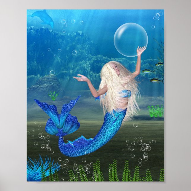 Pretty Blonde Mermaid with Bubble Poster (Front)