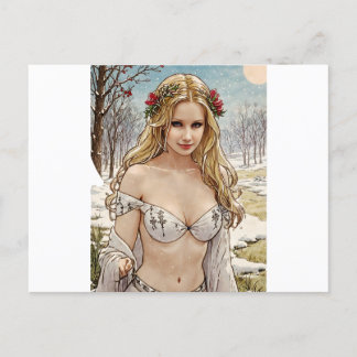Pretty Blonde V2 Mucha Style Art Holiday Postcard