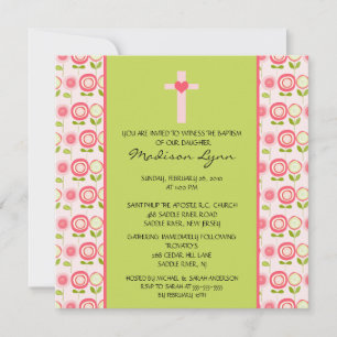 Pretty Bloom Baby Girl Baptism Inviation Invitation