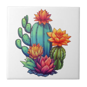 Pretty Blooming Cactus Ceramic Tile