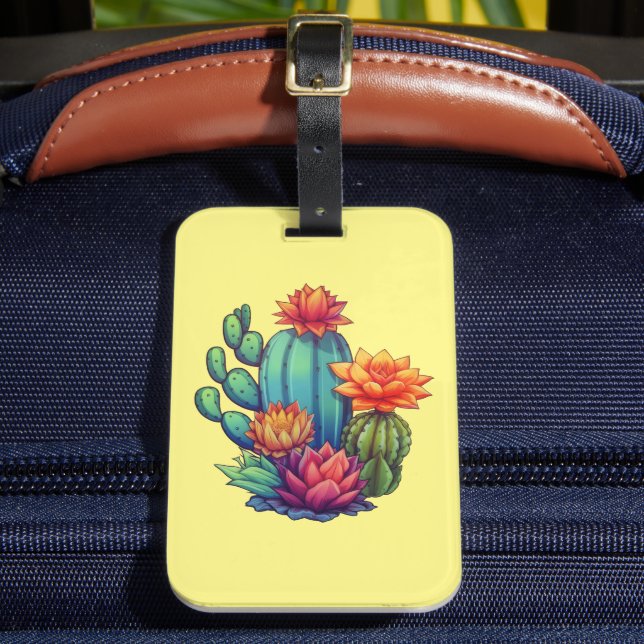 Pretty Blooming Cactus Luggage Tag (Front Insitu 2)