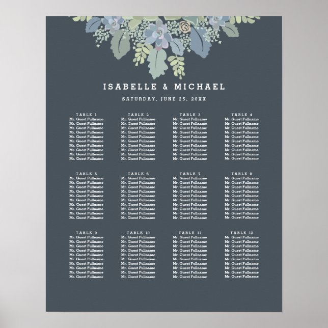 Pretty Blooms Vintage Garden Wedding Seating Chart (Front)