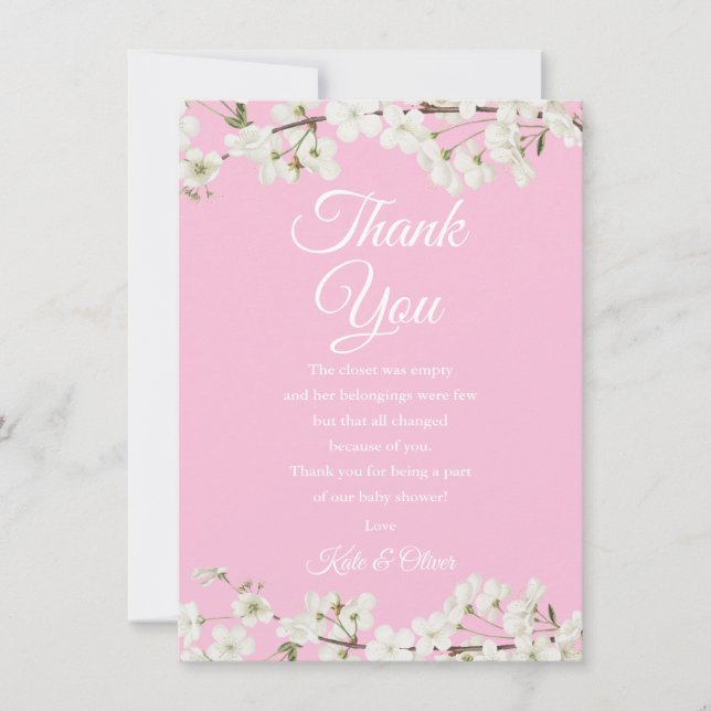 Pretty Blossom Pink Baby Girl Thank You Poem Card (Front)