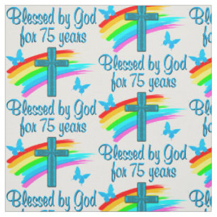 PRETTY BLUE 75TH BIRTHDAY CHRISTIAN DESIGN FABRIC
