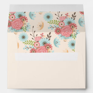 Pretty Blue and Coral Floral Wedding Envelope