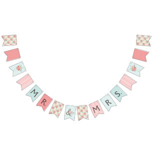 Pretty Blue and Coral Patterns Wedding Bunting Bunting