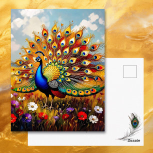 Pretty Blue and Gold Peacock Keeping in Touch Postcard