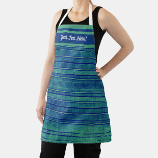 Pretty Blue and Green Distressed Stripes Apron