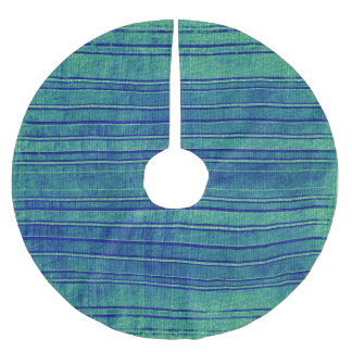 Pretty Blue and Green Distressed Stripes Pattern Brushed Polyester Tree Skirt