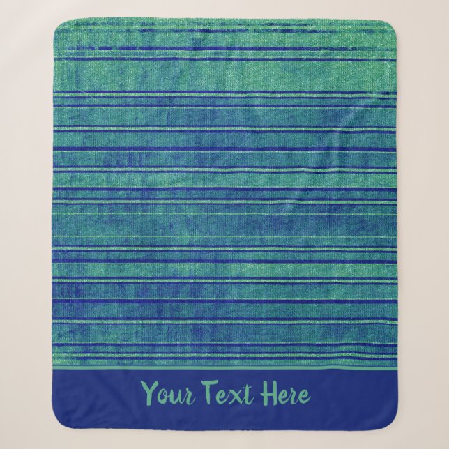 Pretty Blue and Green Distressed Stripes Pattern Sherpa Blanket (Front)