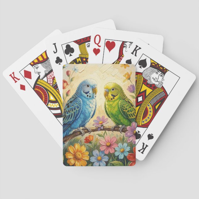 Pretty  Blue and Green Parakeets  Playing Cards (Back)