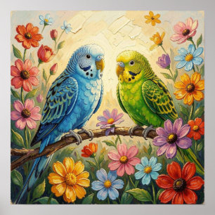Pretty  Blue and Green Parakeets  Poster