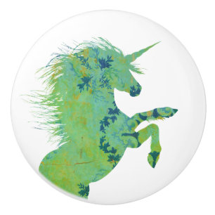 Pretty Blue and Green Unicorn Ceramic Knob