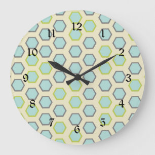 Pretty Blue and Lime Green Hexagon Tile Pattern Large Clock