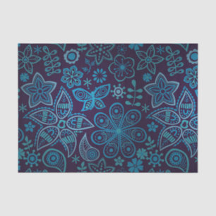 Pretty Blue And Navy Floral Pattern With Butterfly Tissue Paper