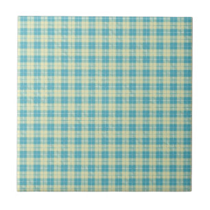 Pretty Blue and Pastel Yellow Plaid Ceramic Tile