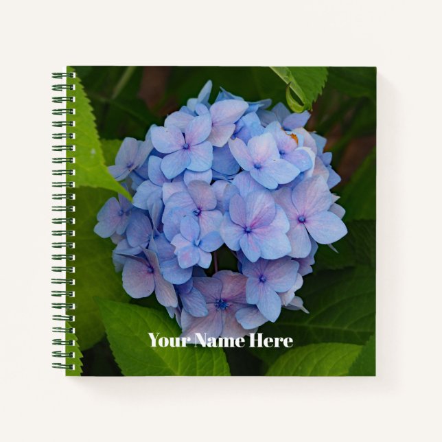 Pretty Blue and Pink Hydrangea Floral Photo Notebook (Front)