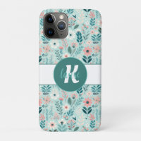 Pretty Blue and Pink Pastel Folk Art Flowers