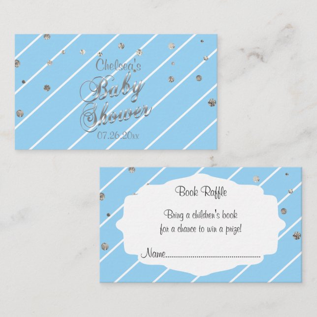 Pretty Blue and Silver - Baby Shower Book Raffle Enclosure Card (Front/Back)