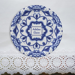 Pretty Blue and White Afternoon Tea - Name / Text Paper Plate