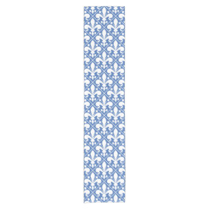 Pretty Blue and White French Fleur de Lys Short Table Runner