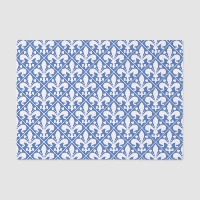 Pretty Blue and White French Fleur de Lys Tissue Paper (Front)